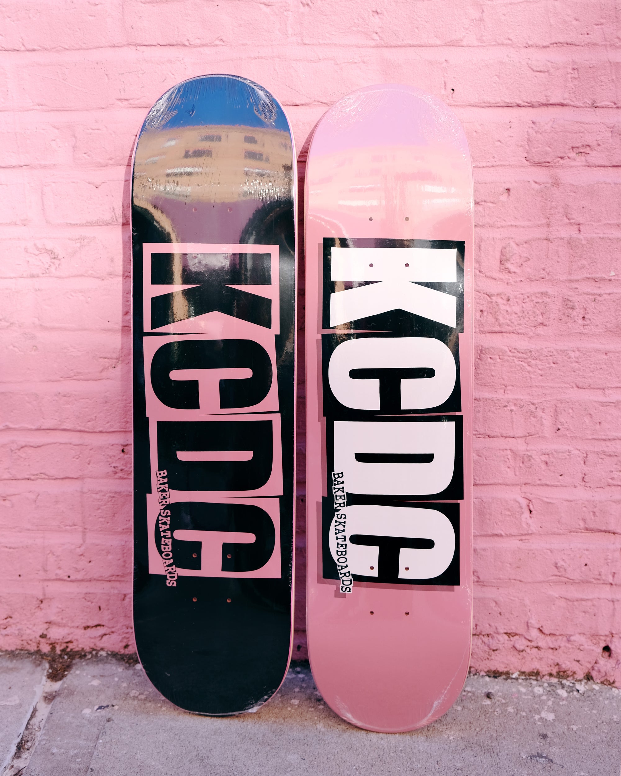 KCDC Skateshop, baker skateboards, black skateboard, pink skateboard