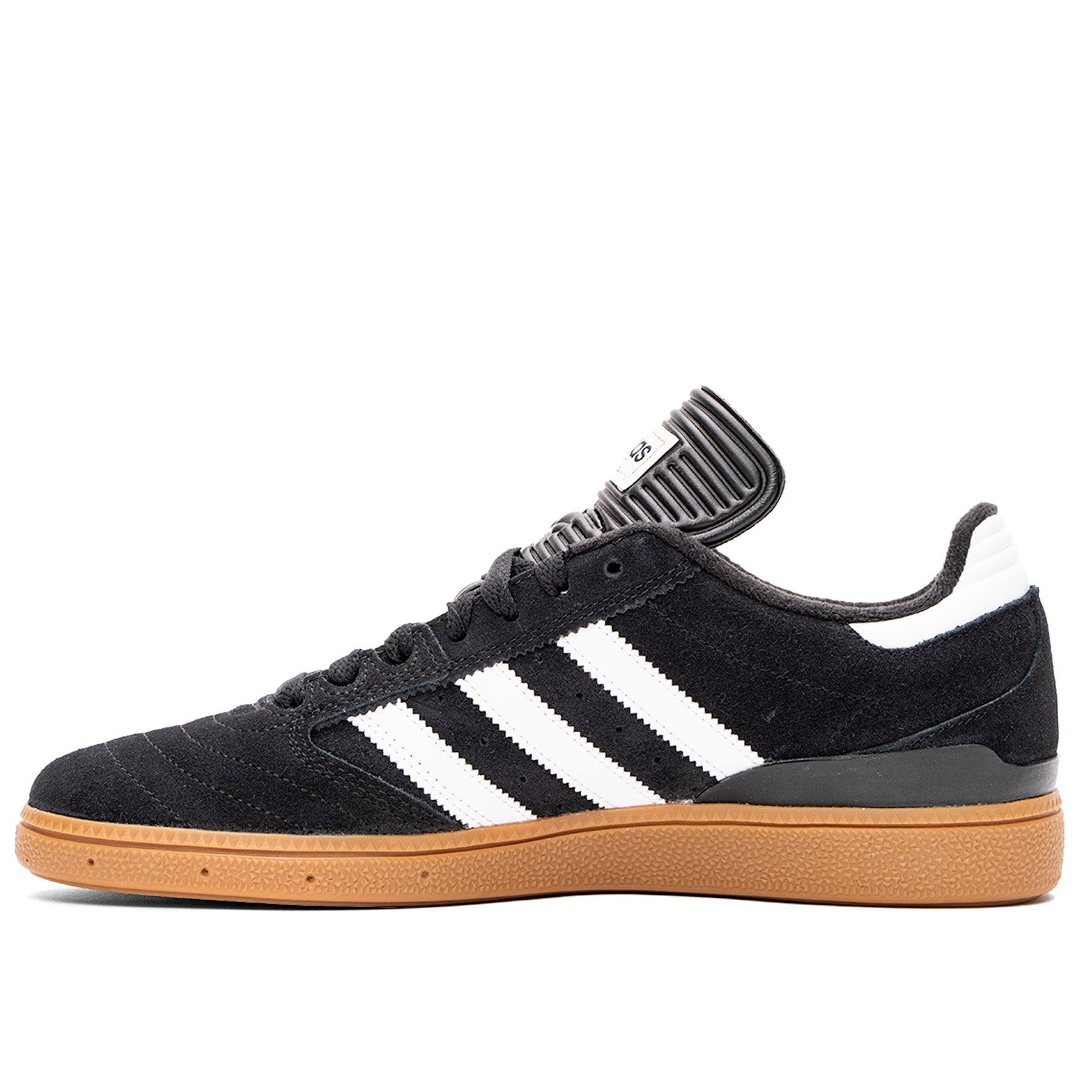 Adidas - Busenitz - Black suede shoe with white stripes and brown gum sole