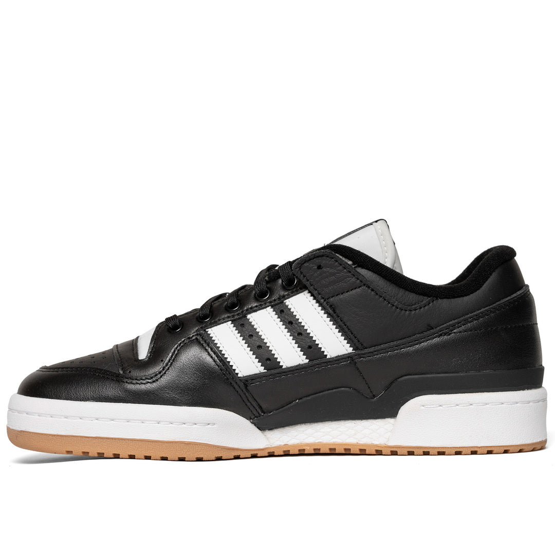 Adidas skateboarding shoe black leather with white stripes, two layered sole with white on top and gum below