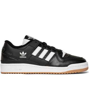 Adidas skateboarding shoe black leather with white stripes, two layered sole with white on top and gum below