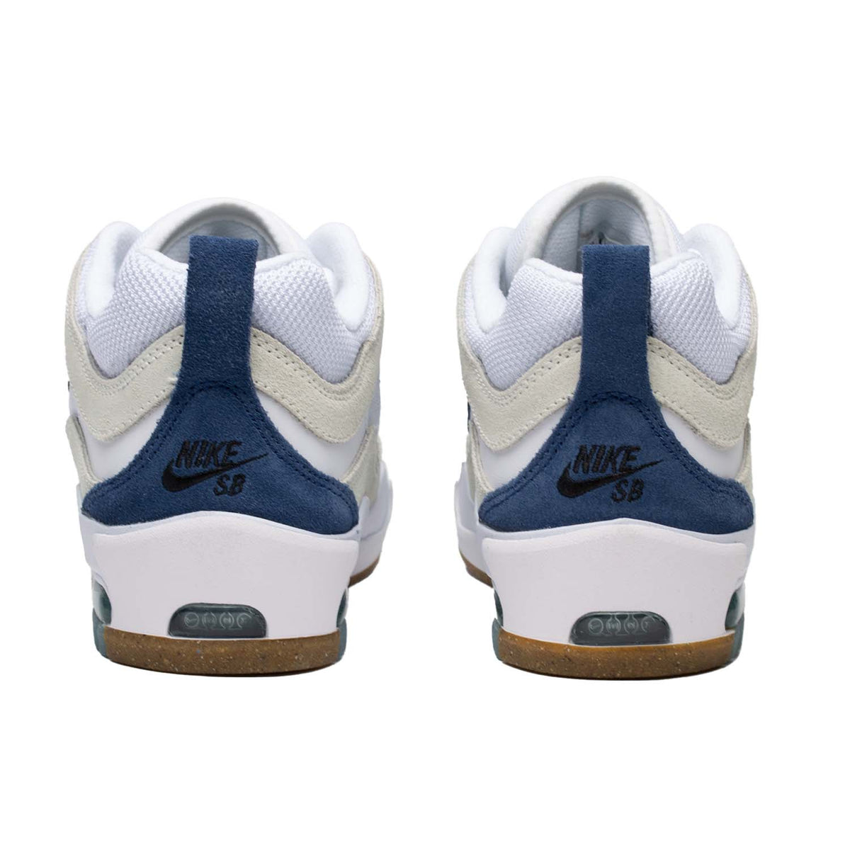 Nike SB - Air Max Ishod: &#39;90s basketball-inspired, durable for intense skating, Max Air technology, flexible cupsole, &quot;Ishod&quot; details, &quot;Wair&quot; embroidery, herringbone outsole grip, White/Summit White/Black/Navy, Tinker Hatfield&#39;s Parisian architecture influence for comfort and support.