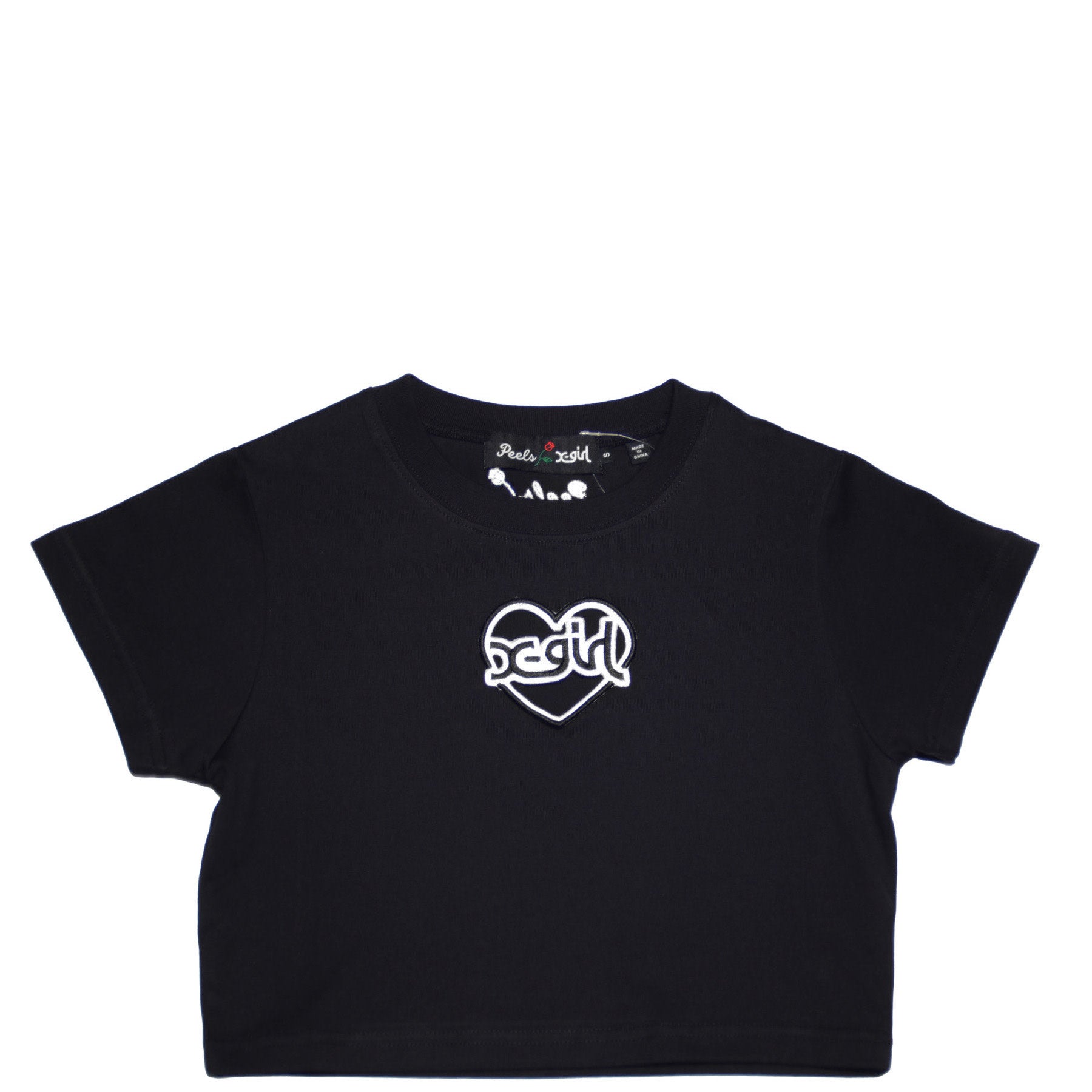X-girl × PEELS Hollow Patch Cropped Tee - Black
