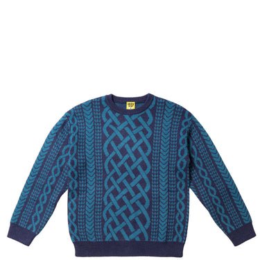 Iggy Drawn Cableknit Jacquard Sweater - Navy