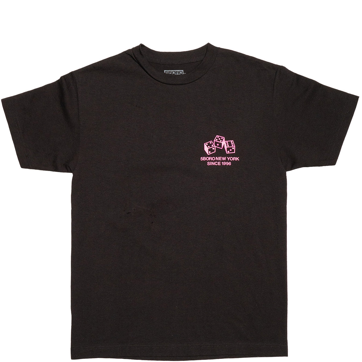 5boro 4-5-6 dice  short sleeve black tee with pink graphic