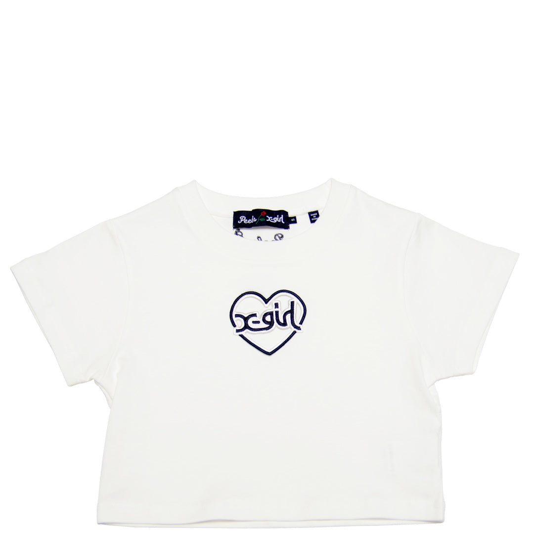 X-girl × PEELS Hollow Patch Cropped Tee - White