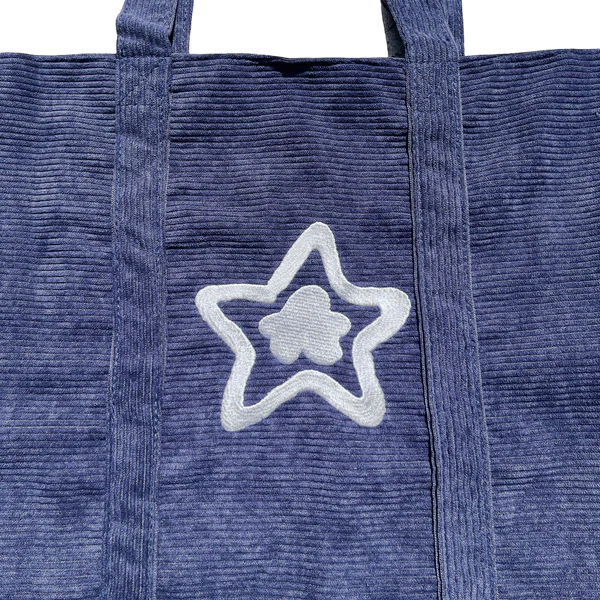 Star Corduroy Tote Bag - Navy